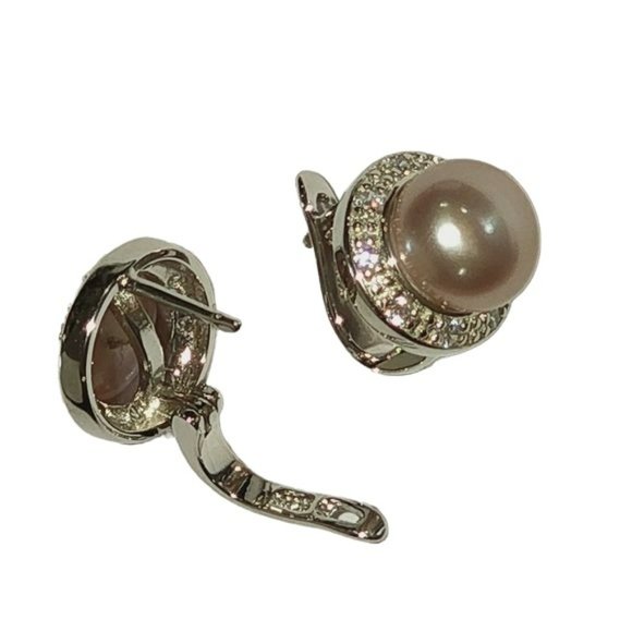 Sterling‎ Silver Button Cultured Lavender Freshwater Pearl Leverback Earrings - Picture 9 of 13